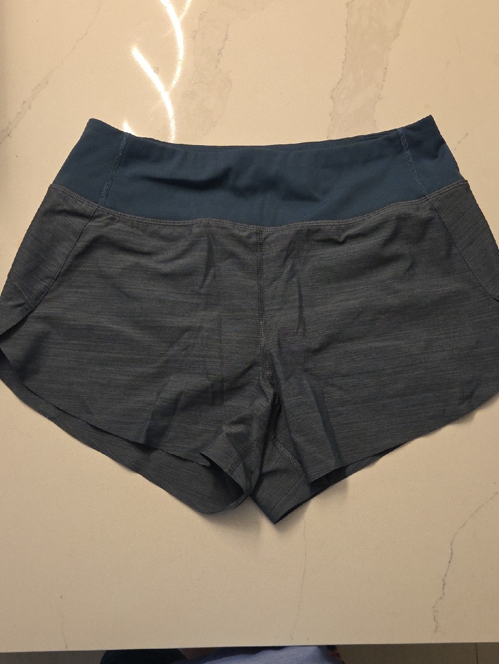 Athleta Slate Gray Shorts with Teal Waistband